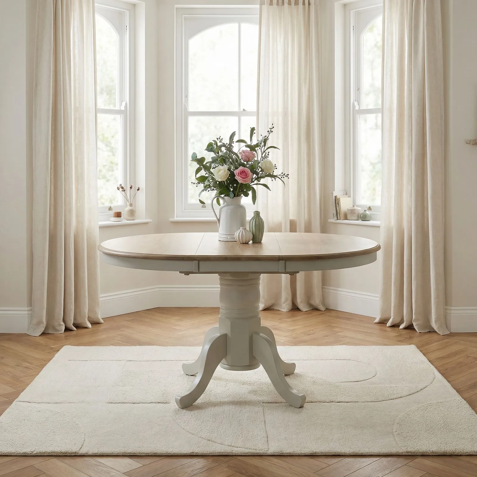 FurnitureboxUK Padstow Rustic Farmhouse Extending Solid Wood Dining Table in Light Grey