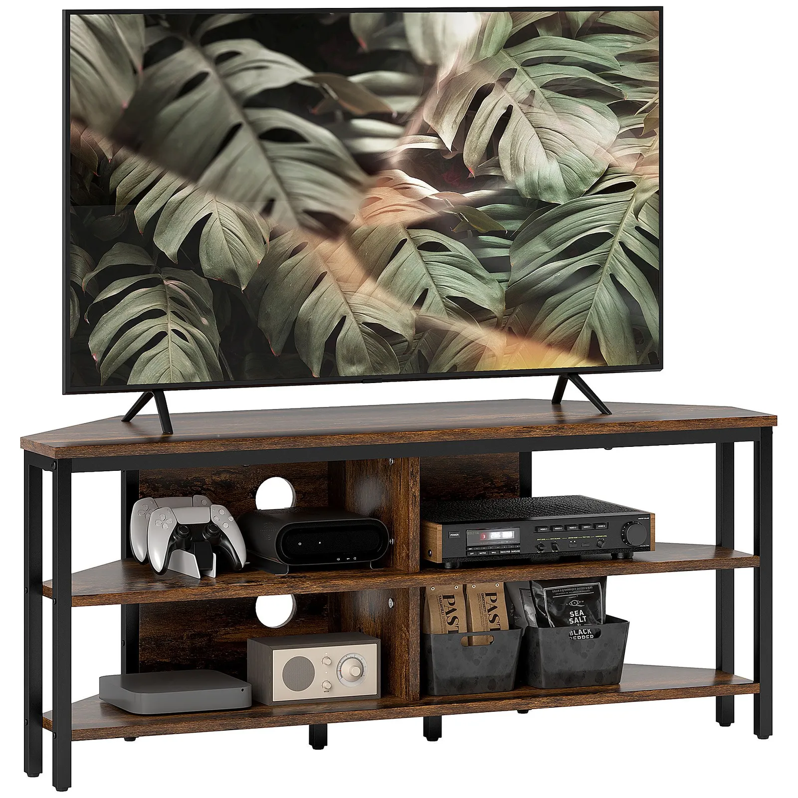 HOMCOM 50" TV Stand Cabinet, TV Unit with Storage Shelves, Rustic Brown 2