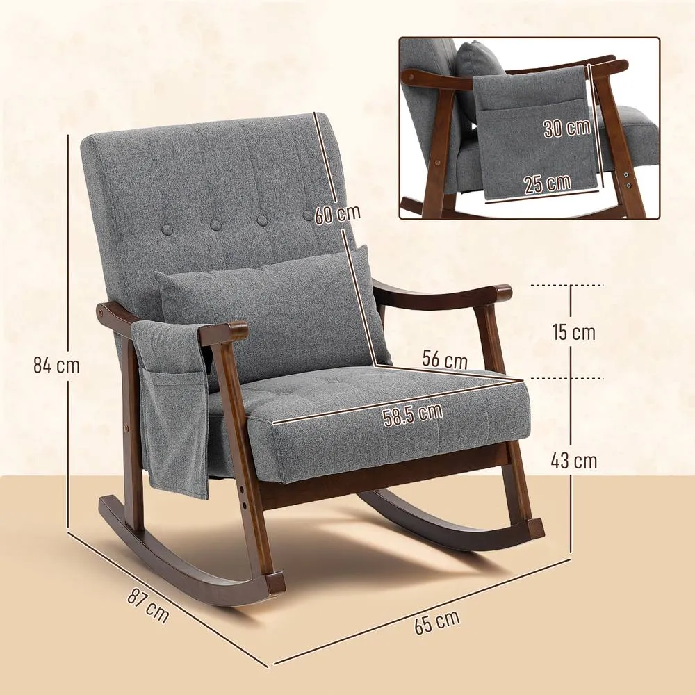 HOMCOM Modern High Back Rocking Chair with Solid Wood Legs in Grey 3