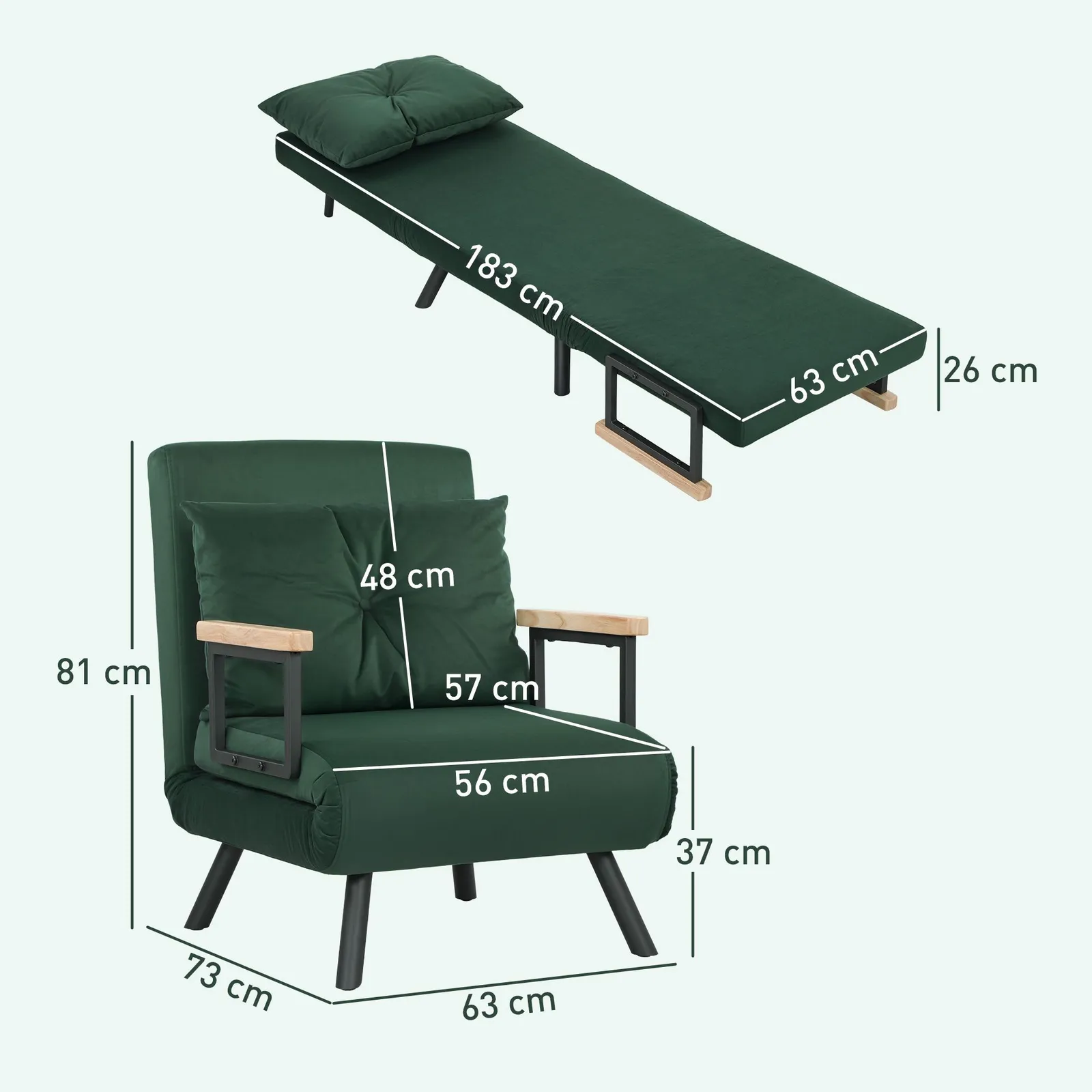 HOMCOM Click Clack Single Chair Bed Settee for Living Room, Green 3