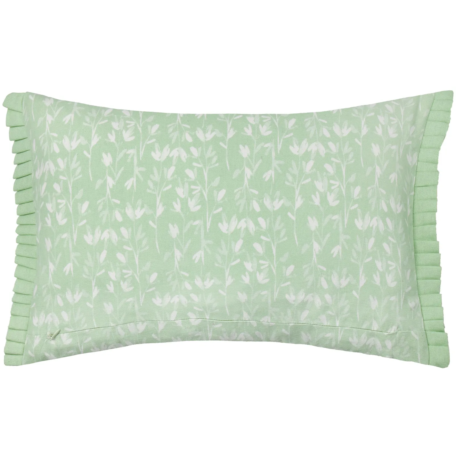 Wylder Belle 100% Cotton Botanical Pleat Fringe Cushion in Light Green 3