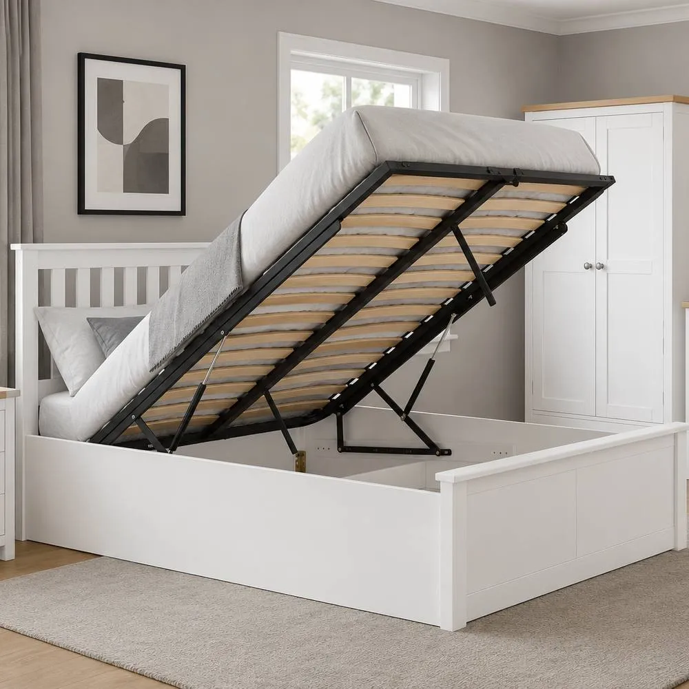 Birlea King Size Ottoman Bed White Aspen Wood Frame Storage 5FT Oak Solid 2