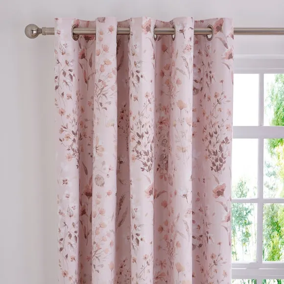 Watercoloured Floral Blackout Eyelet Curtains 1