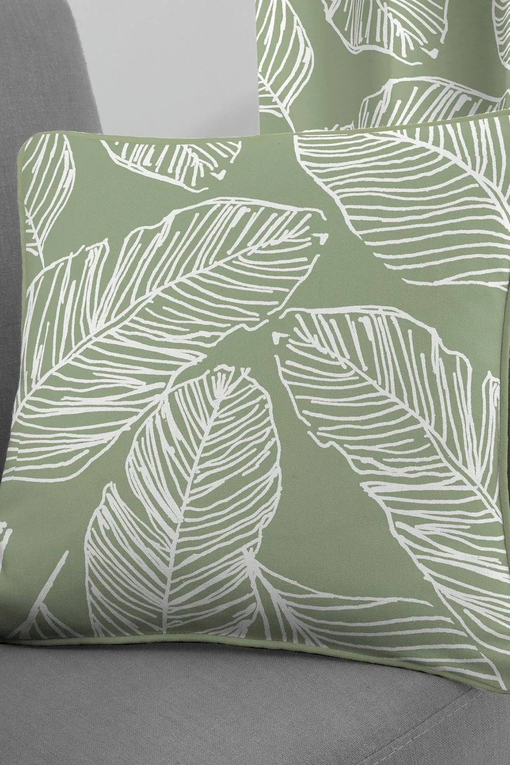 Fusion 'Matteo' Hand Drawn Leaf Print Filled Cushion 100% Cotton in Green