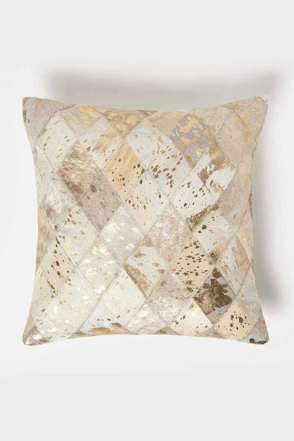 Homescapes Geometric Diamond Leather Cushion 45 x 45 cm in Grey