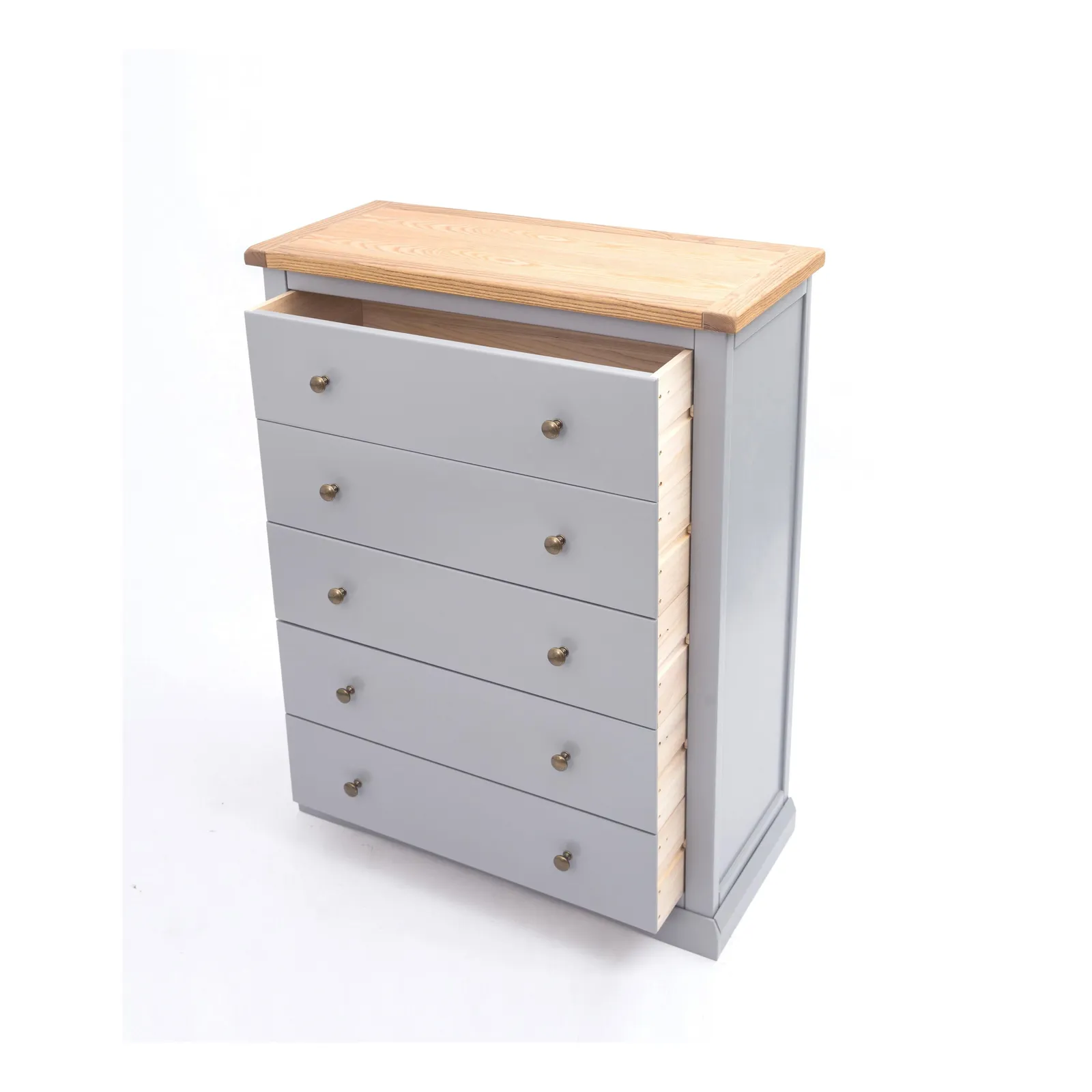 Cabinet Bits Rocca 5 Drawer Chest of Drawers Brass Knob in Grey 4