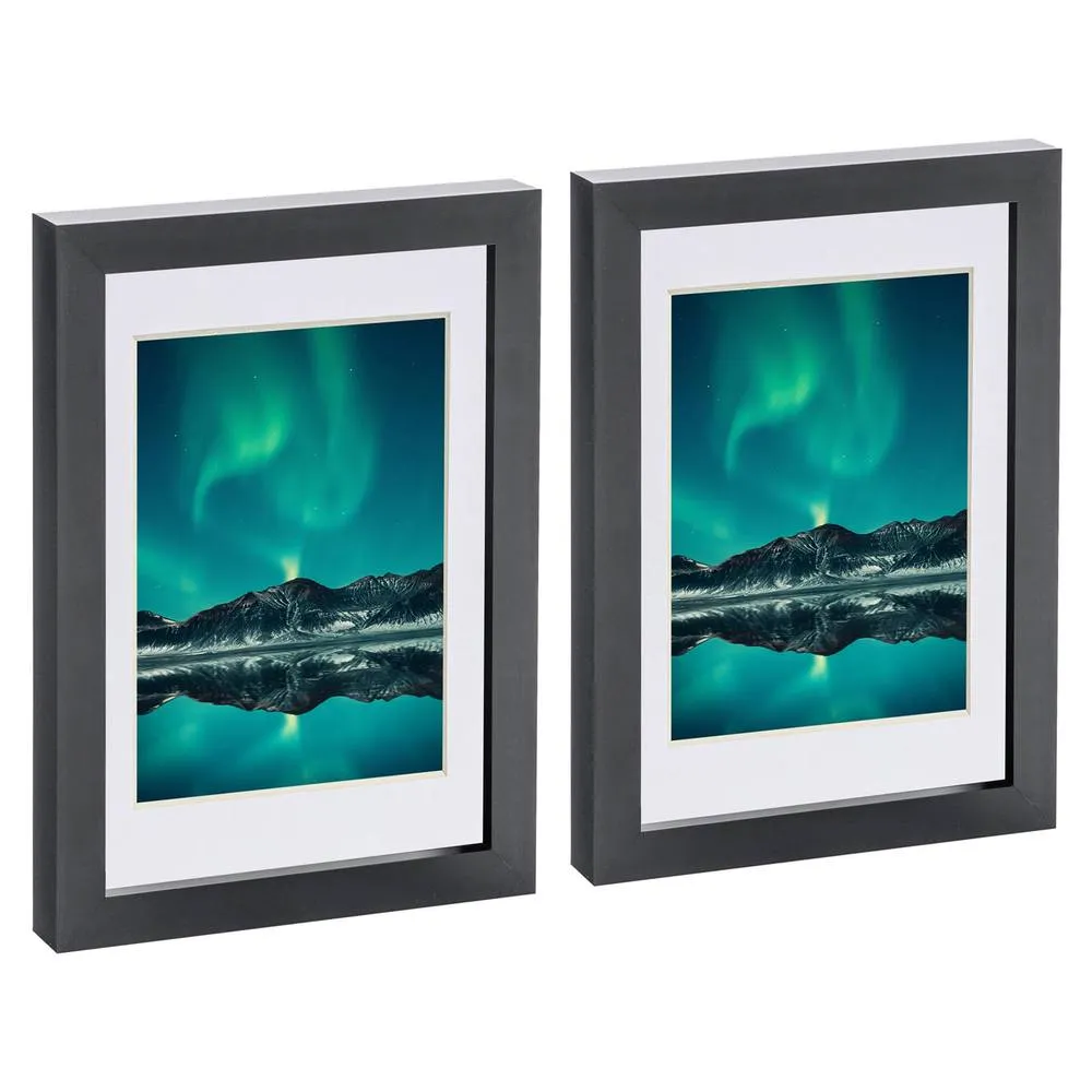Nicola Spring Photo Frames with 4" x 6" Mount - A5 (6" x 8") - White Mount - Pack of 2 in Black 1