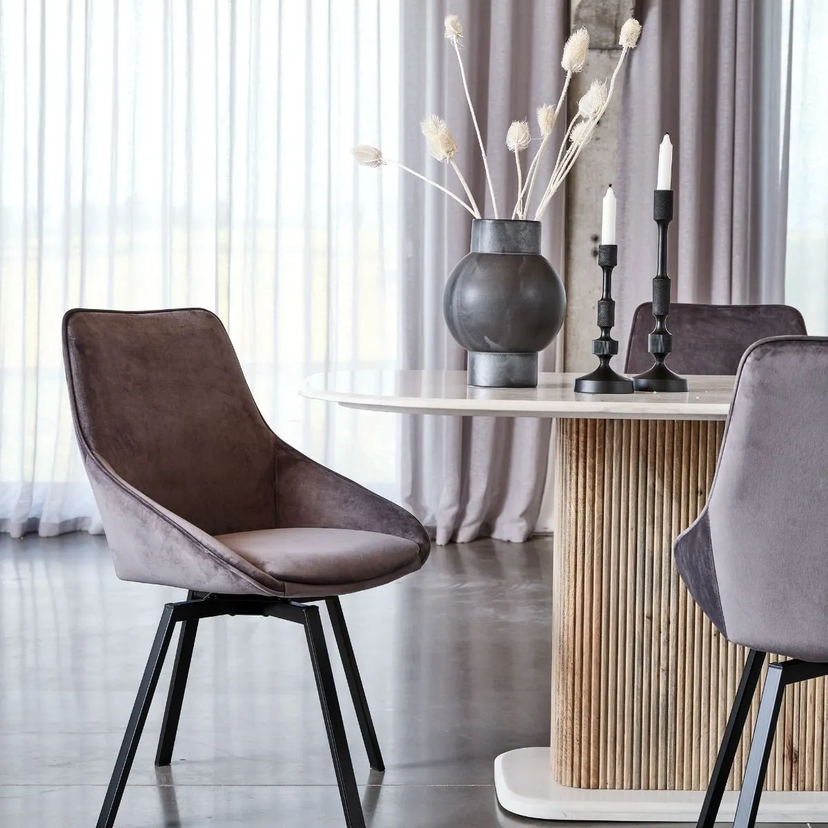 Beckton Leisure Swivel Dining Chair, Grey Velvet | Barker & Stonehouse 2