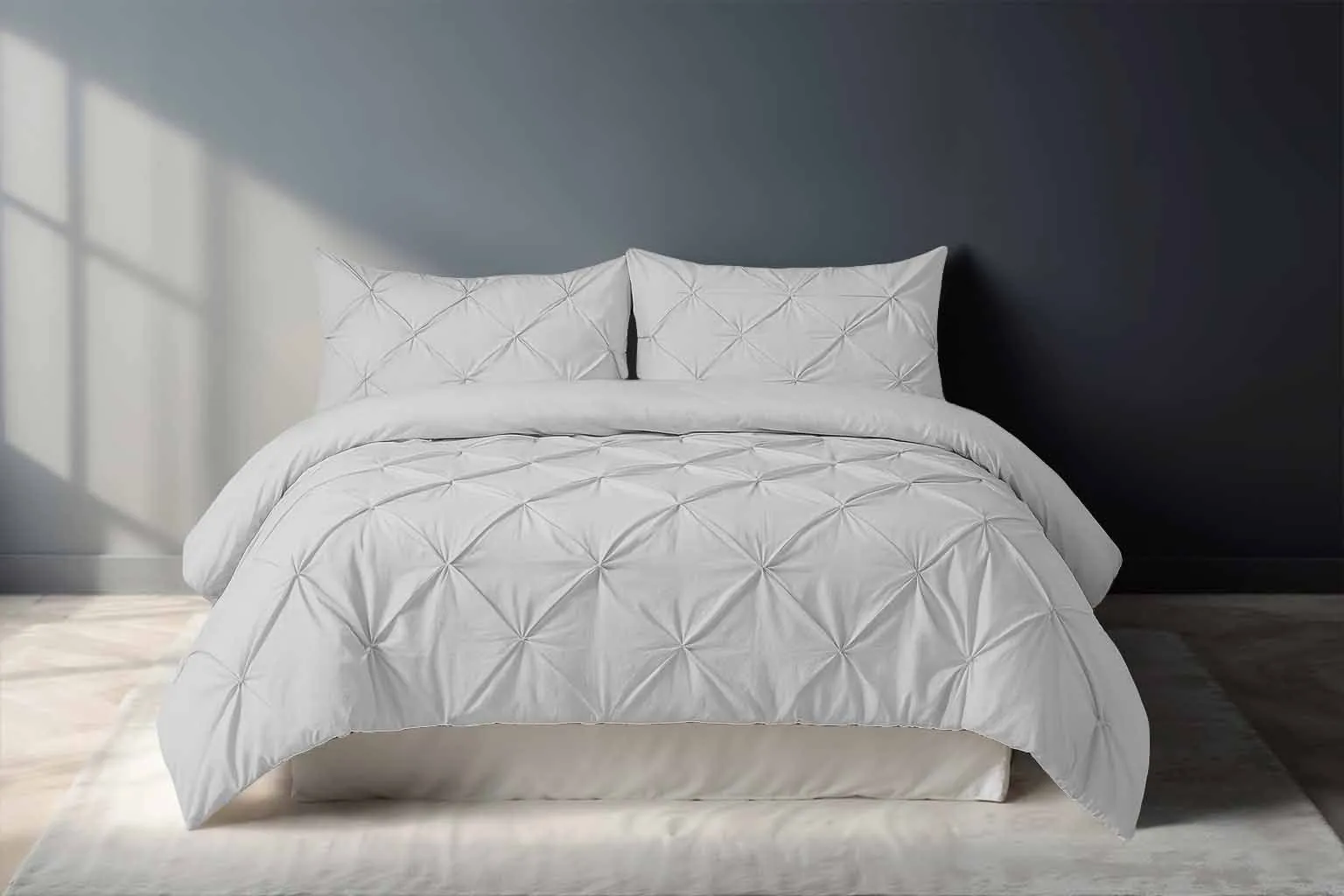 Snug City Pintuck Pinch Pleated Polycotton Duvet Cover & Pillowcase/s Set Bed Linen in Silver