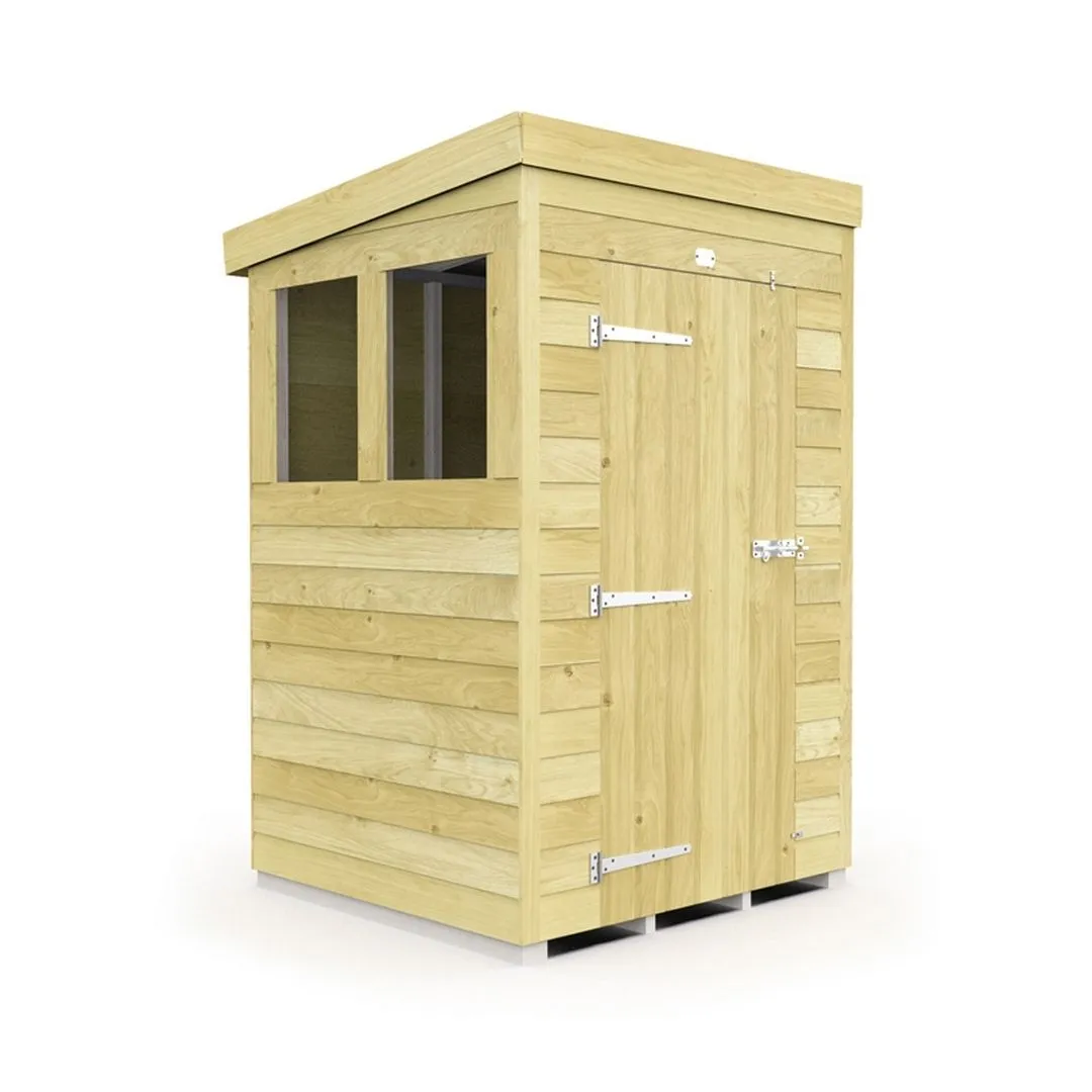 Buttercup Farm 4 x 4 Feet Pent Security Shed - Double Door - L118 x W127 x H201 cm in Brown
