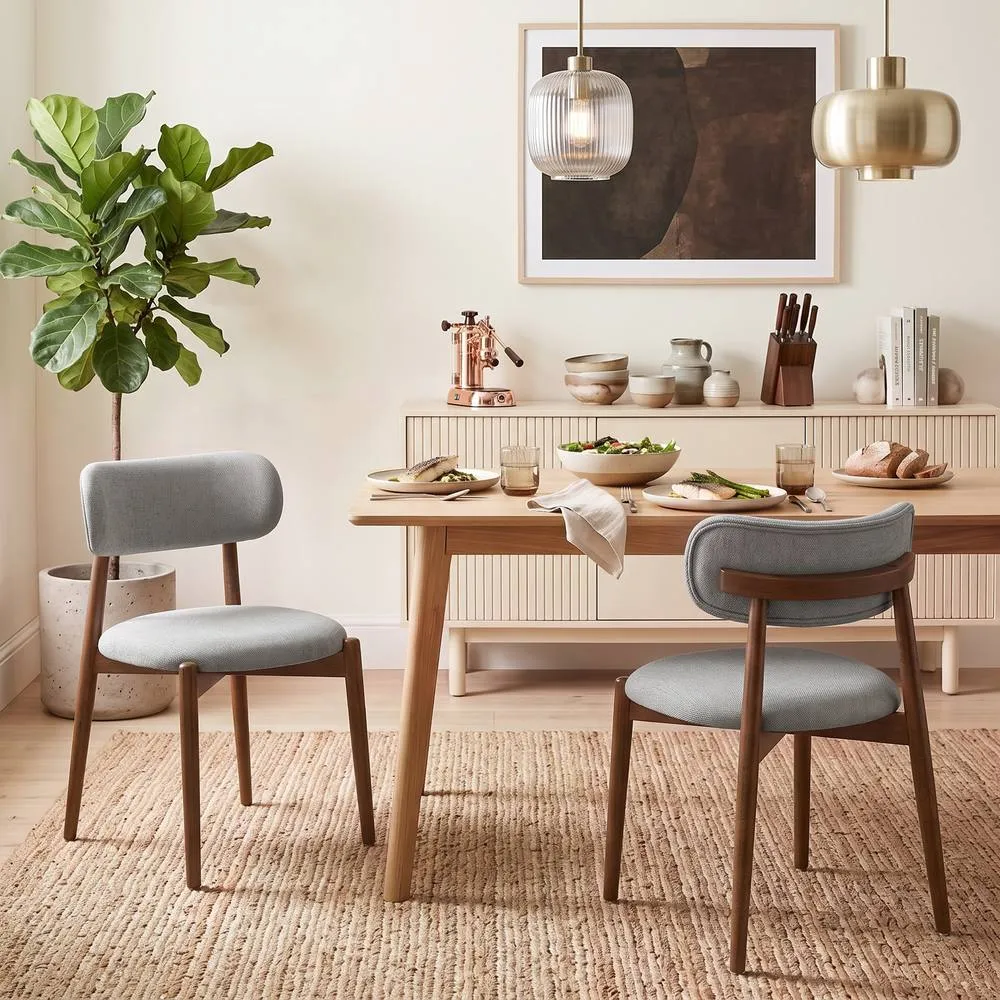 HOMCOM Dining Chairs Chenille Curved Backrest Set of 2 in Grey 2
