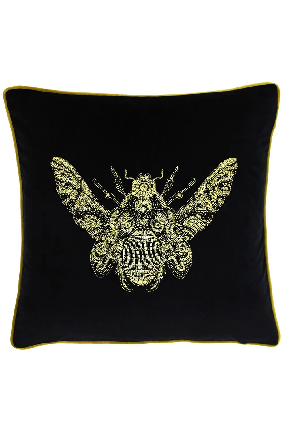 Paoletti Cerana Embroidered Bee Velvet Cushion in Black