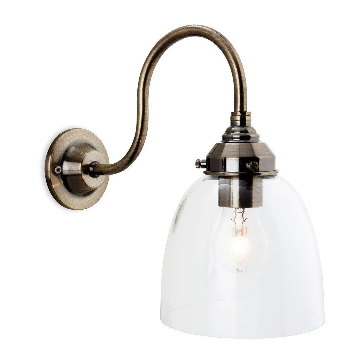 Netlighting Victoria 1 Light Wall Light Antique Brass Clear Glass Shade E27 in Gold