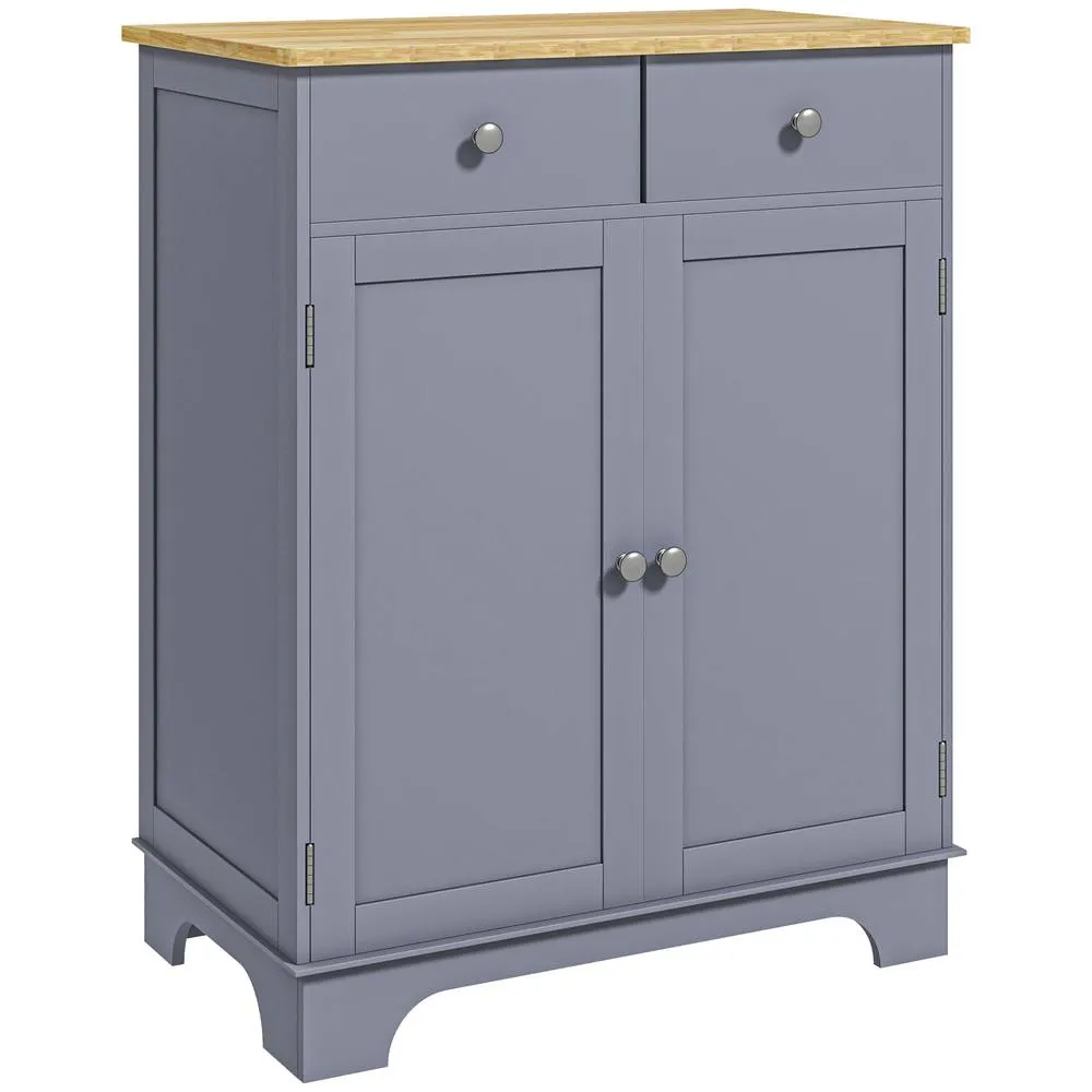 HOMCOM Rubber Wood Top Kitchen Side Cabinet with Adjustable Shelf, Grey 2