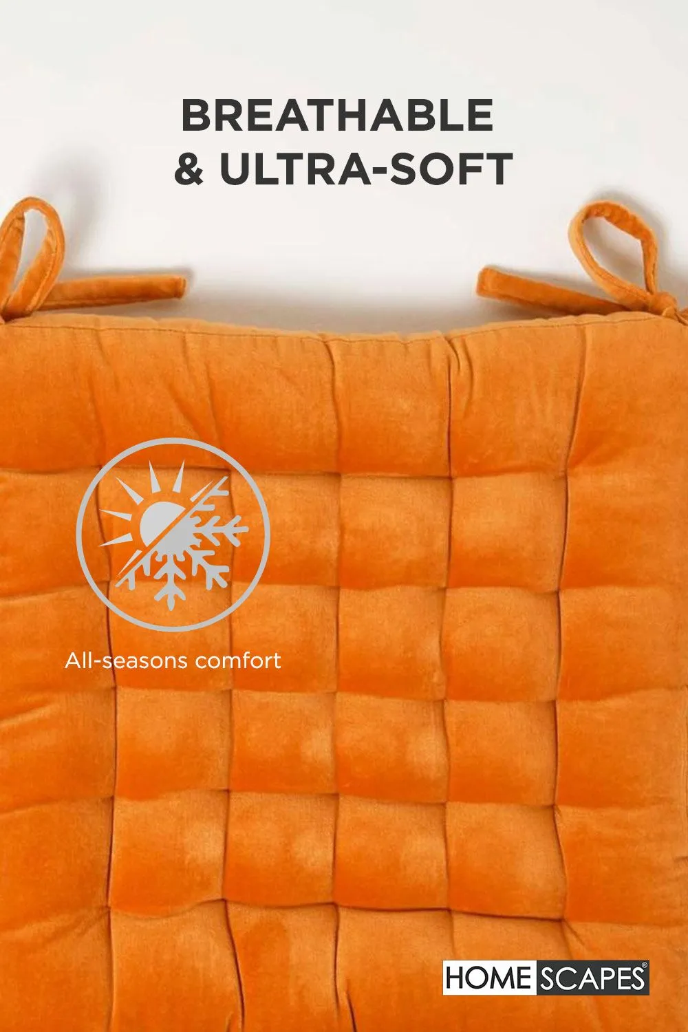 Homescapes 4 Pack Seat Pads Luxury Cotton Velvet Indoor Outdoor Garden Cushion, 40cm in Orange 6