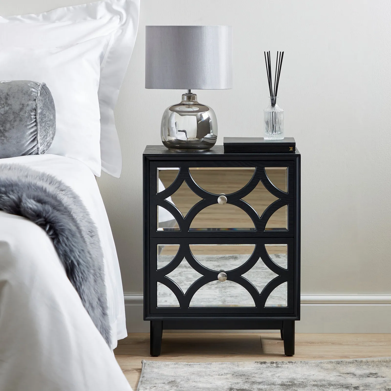 Delphi Black 2 Drawer Bedside Table Black
