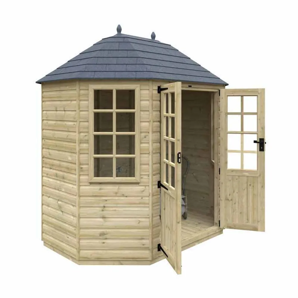 Buttercup Farm 8 x 6 Feet Tanalised Octagonal 16mm Shed - Solid Wood/Softwood/Pine in Natural