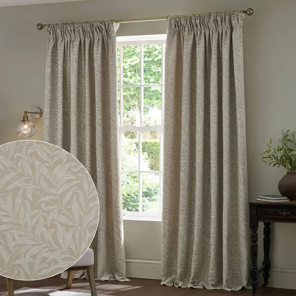 Morris & Co Willow Bough Jacquard Fully Lined Pencil Pleat Curtains in Cream 1