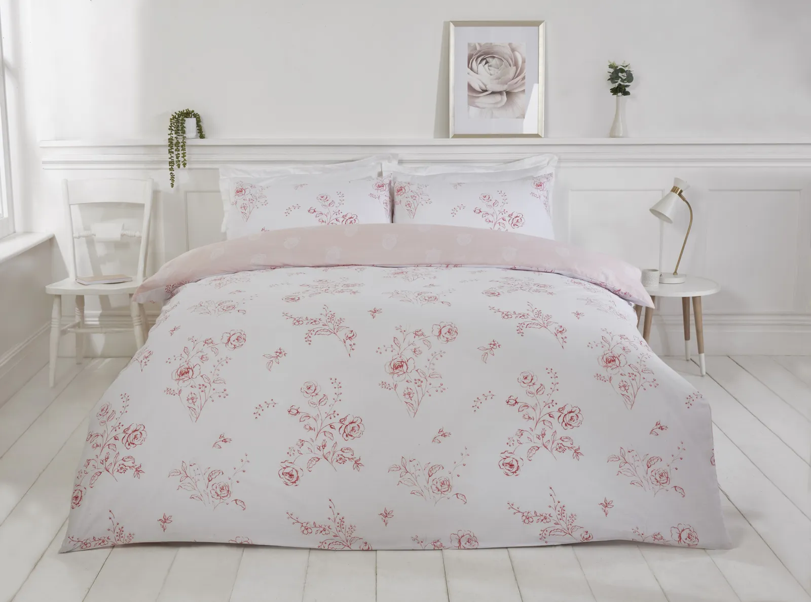 Rapport Home PH Sadie Polycotton Duvet Cover Set With Pillowcase in Rose