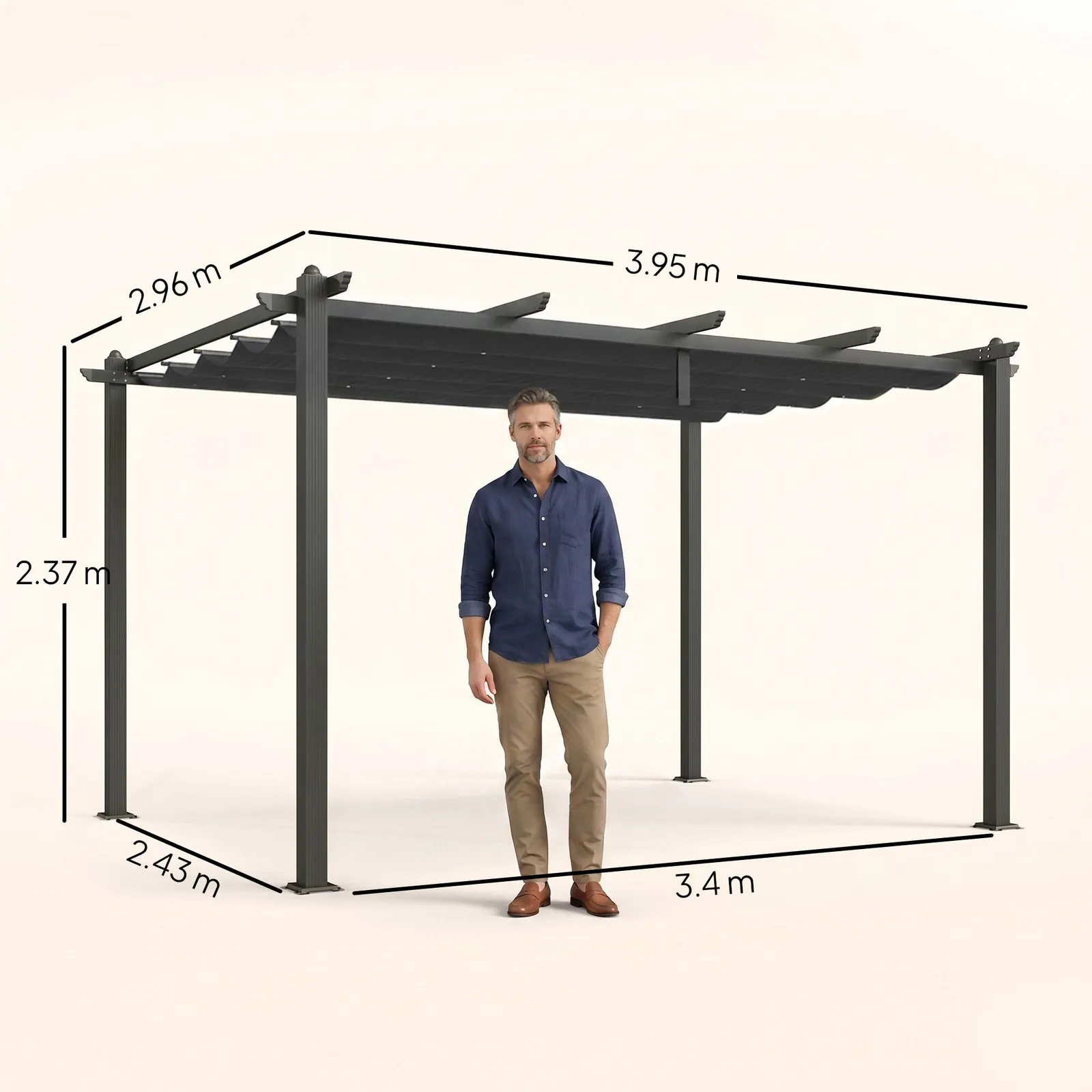 OUTSUNNY Aluminium Pergola with Retractable Roof, Garden Gazebo Canopy in Dark Grey 3