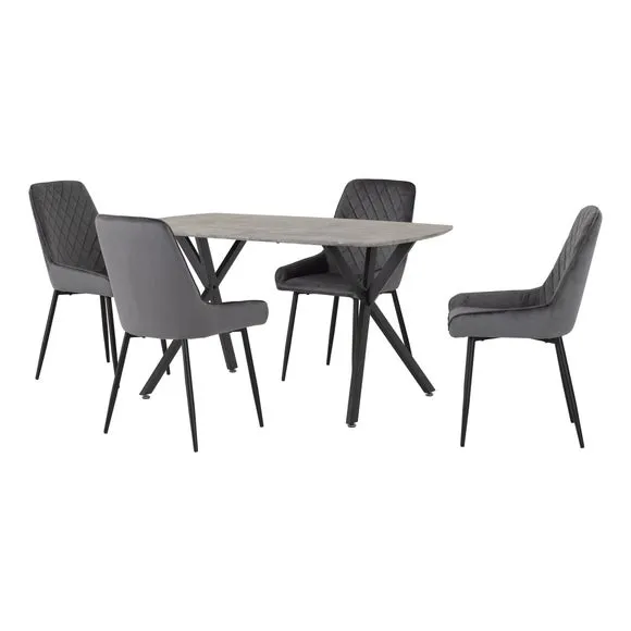 Athens 4 Seater Rectangular Dining Table with 4 Avery Chairs, Concrete Effect 1