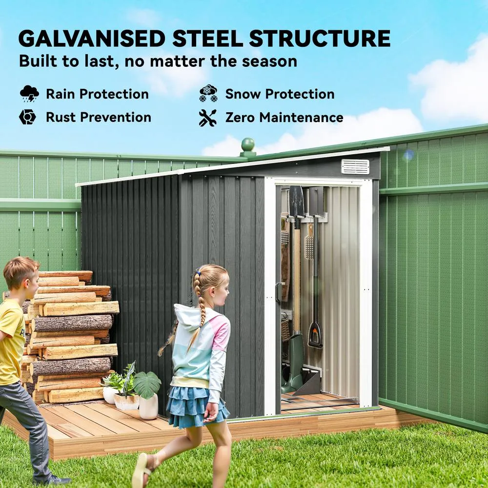 OUTSUNNY 7 x 5FT Garden Shed w/ Foundation Lean to Metal Tool Shed Grey in Light Grey 4
