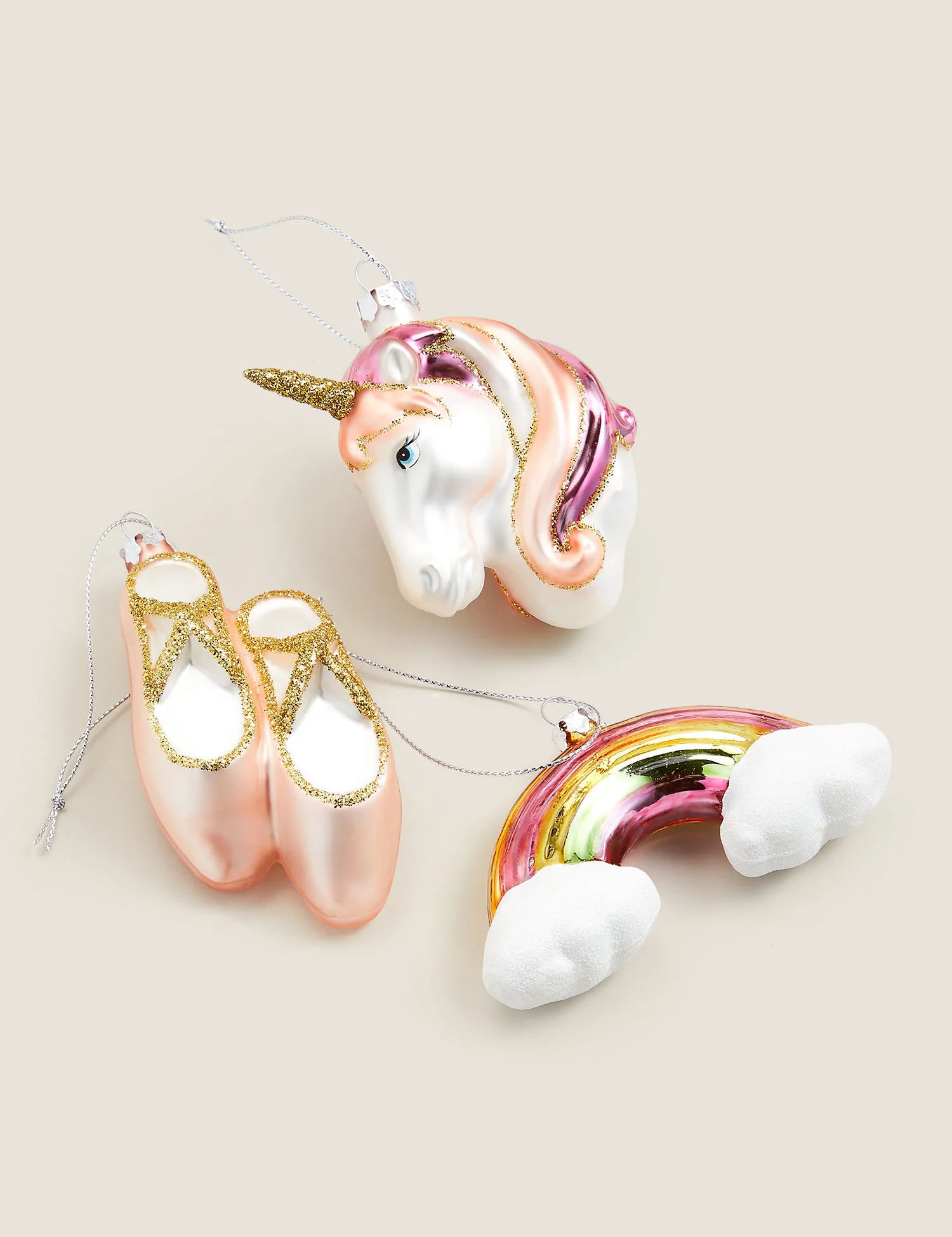 M&S 3 Pack Glass Unicorn Decorations