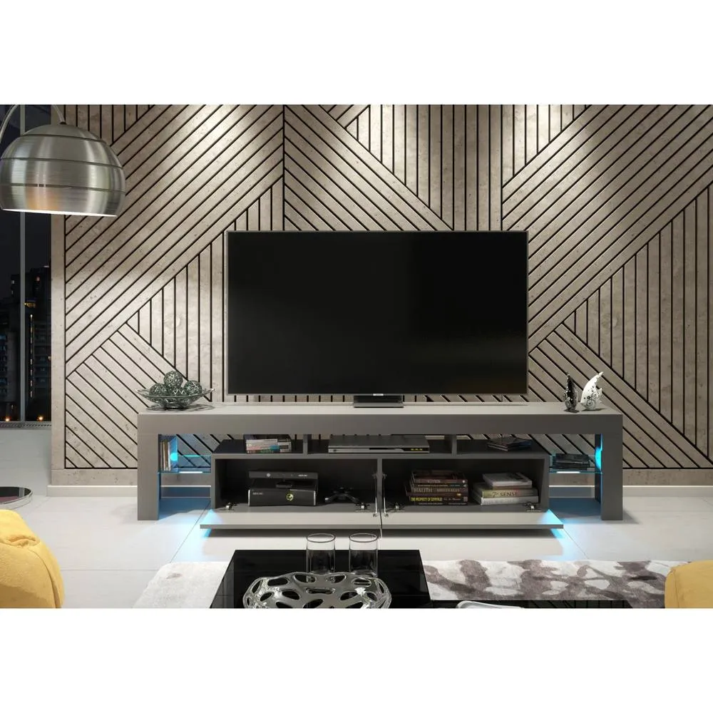 Creative Furniture Nova TV Unit 200cm - Dark Grey with Gloss Doors & LED Lights 3