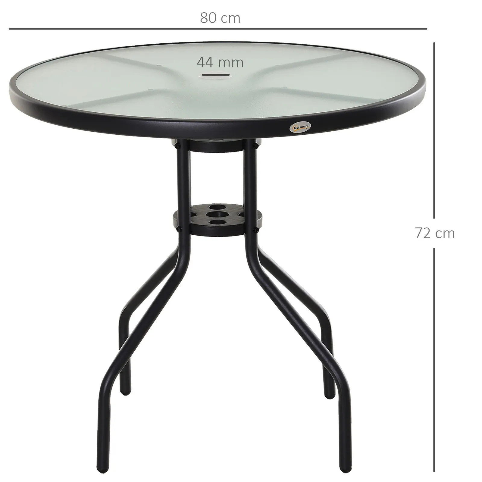 OUTSUNNY 80cm Outdoor Round Dining Table Garden Patio Tempered Glass Top w/ in Black 3