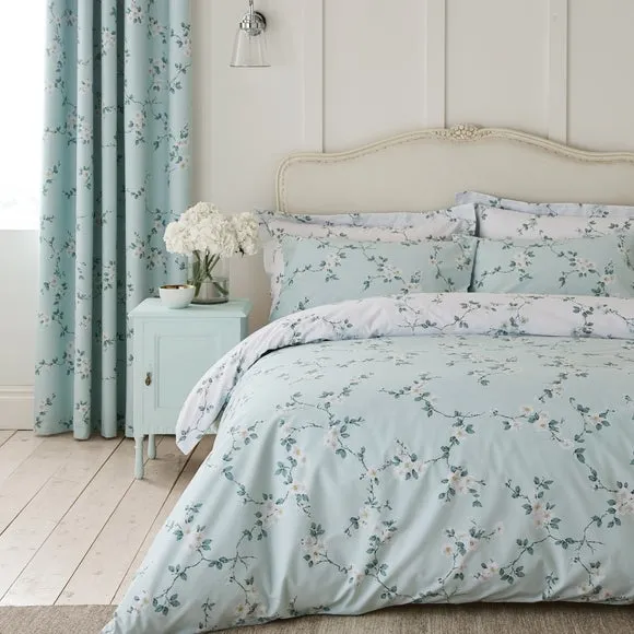 Edith Duck Egg Floral Blackout Eyelet Curtains 4