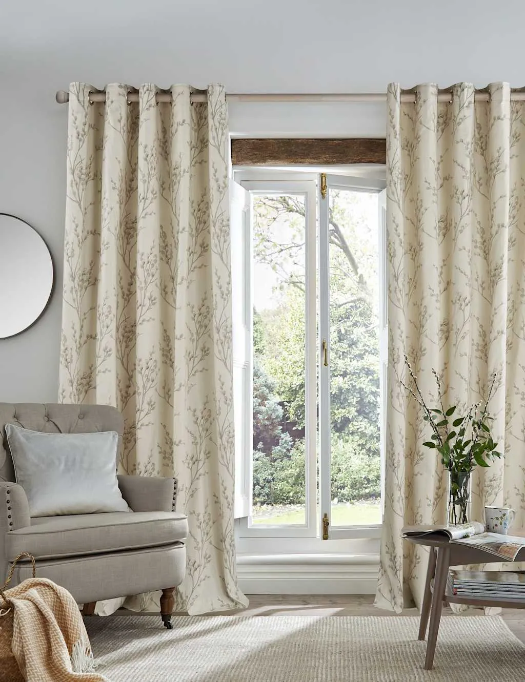 Laura Ashley Pussy Willow Eyelet Curtains Grey Mix