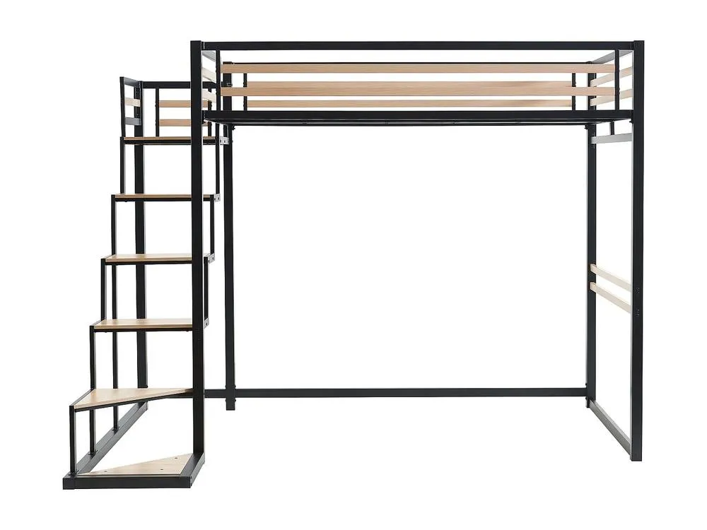 Vente-unique High Sleeper Bed 140 X 200 Cm - Metal & MDF - Black & Natural 2