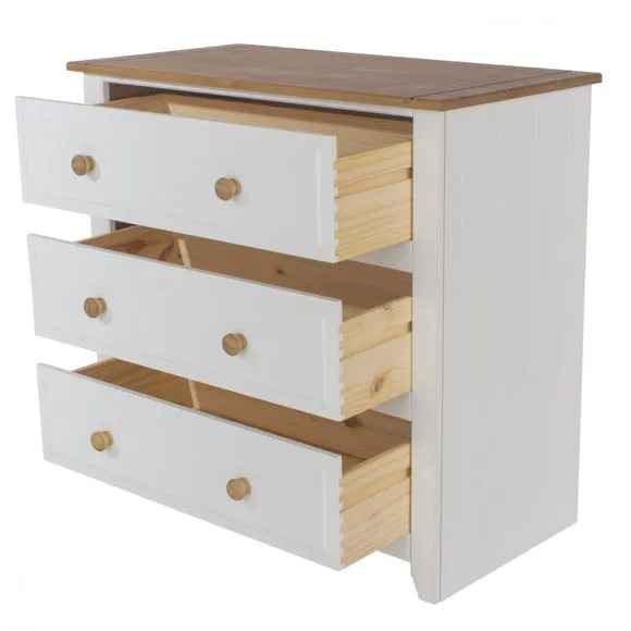 Capri 3 Drawer Chest, White & Pine 3