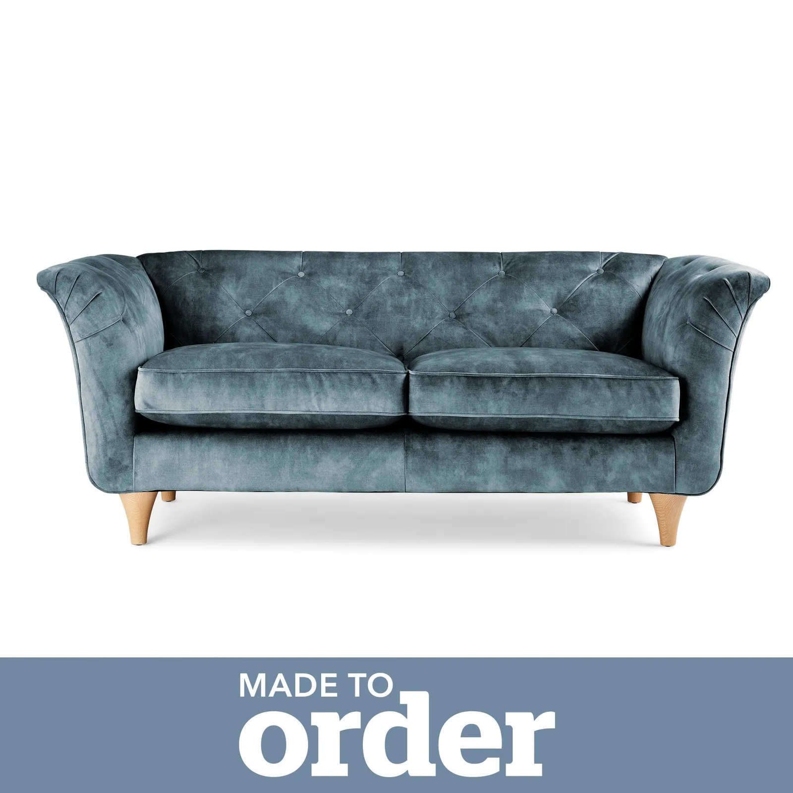 Jaipur 2 Seater Sofa Slub Velvet Slub Velvet Steel Blue