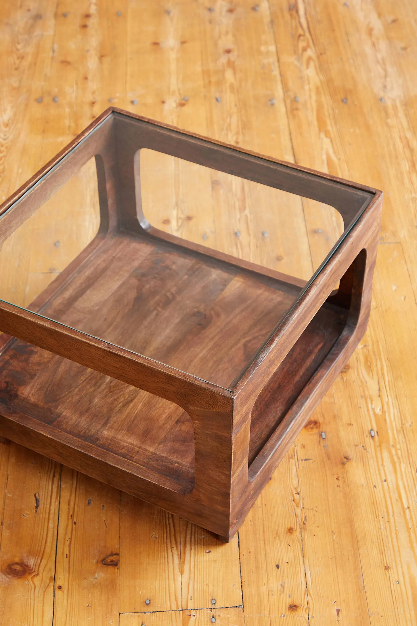 Cynthia Glass Top Square Coffee Table - Brown 4