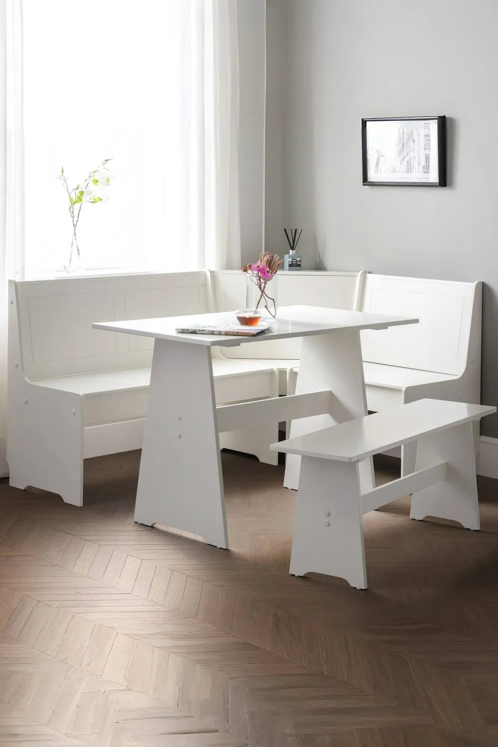 Julian Bowen Newport Corner 5 Seater Dining Set with Storage Bench in White 1