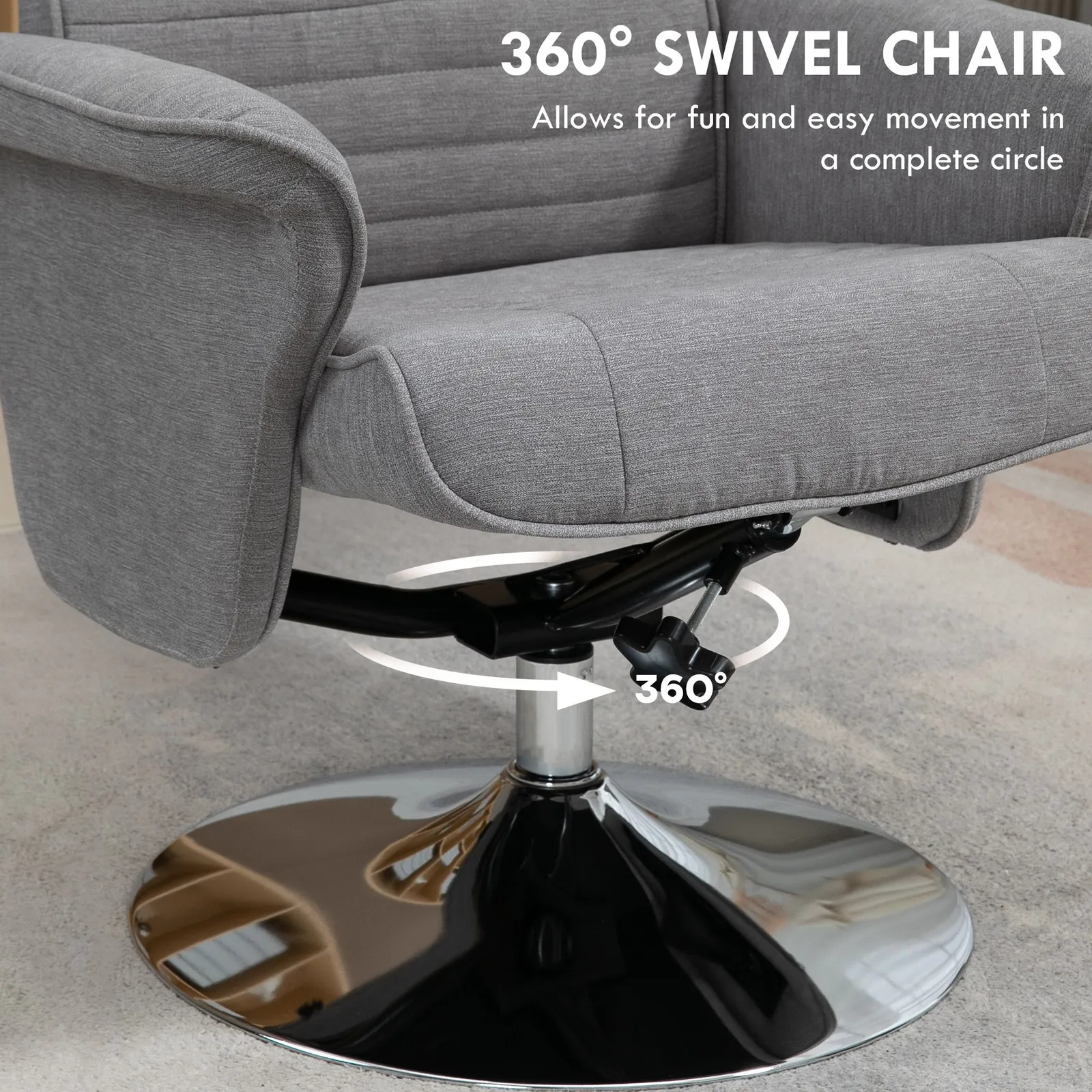 HOMCOM Upholstered Swivel Recliner Armchair with Ottoman, Grey 6
