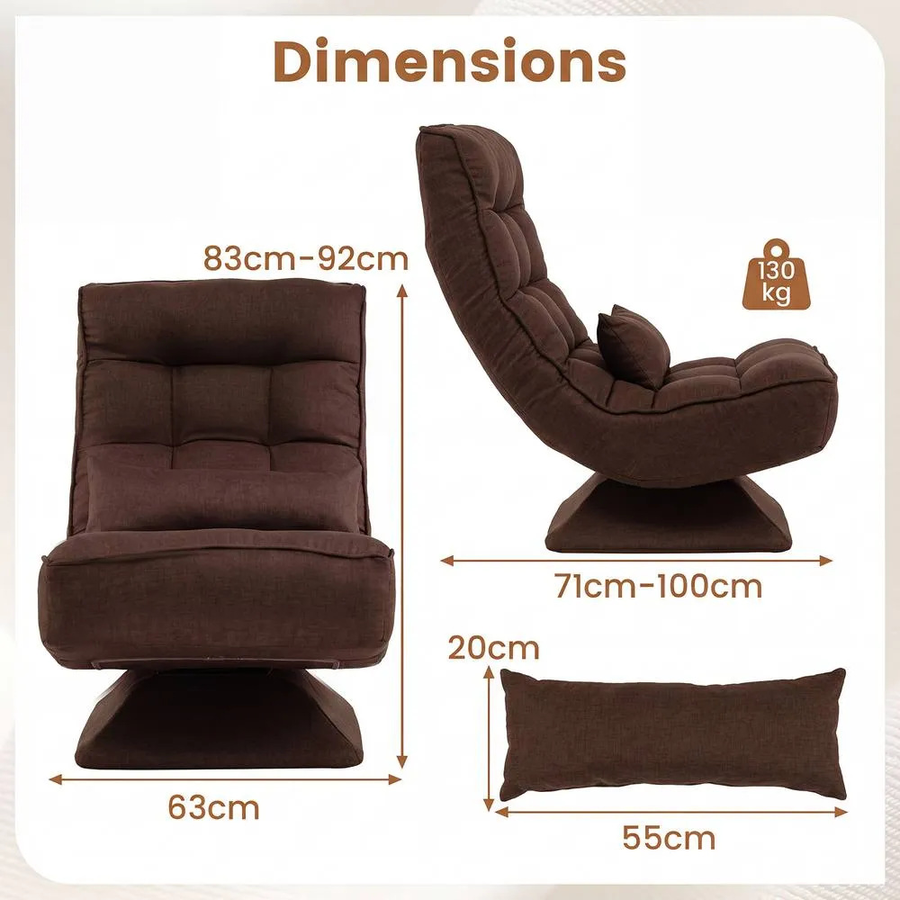 Costway 5-Position Adjustable Floor Chair Padded Lounge Chair with Swivel Base in Brown 2