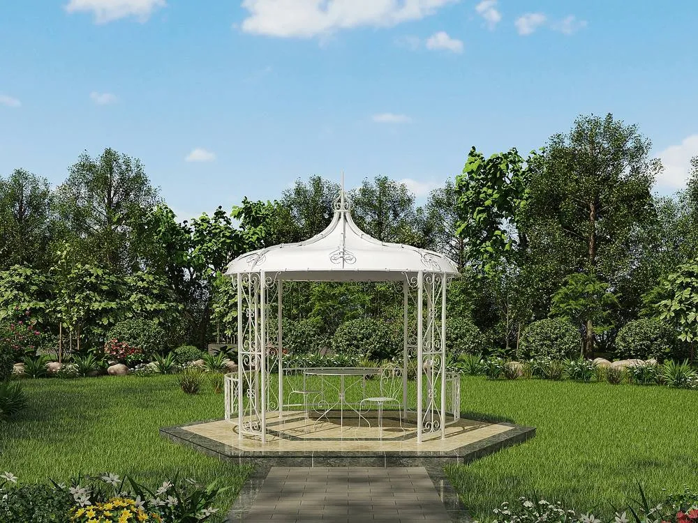Vente-unique Wrought Iron Gazebo D300 X H290cm - White -TILCARA