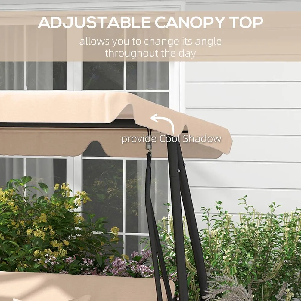 OUTSUNNY 2-in-1 Garden Swing Chair for 3 Person w/ 2 Pillows, Light Brown 6