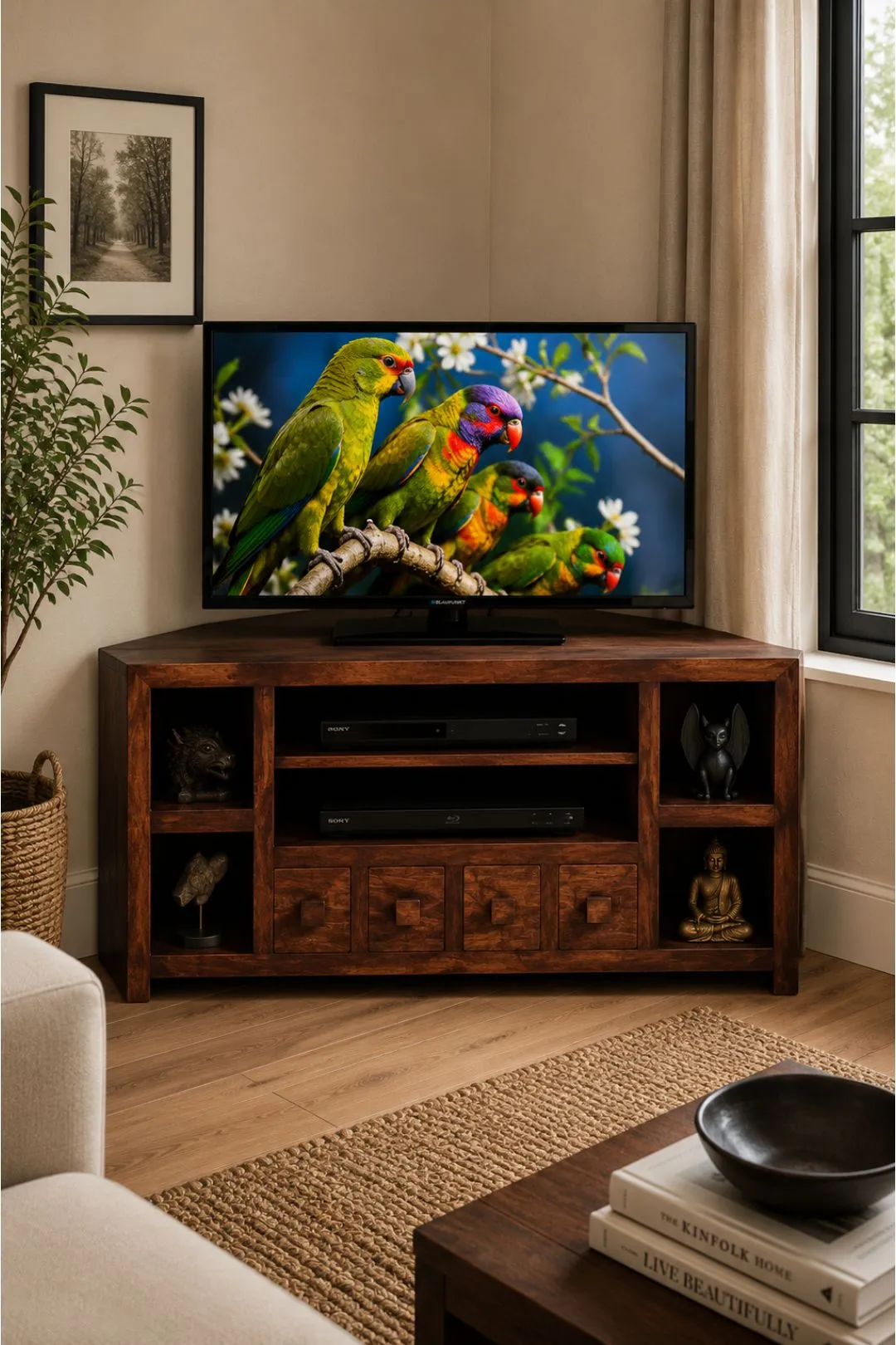 IH Design Duvid Mango Corner TV Unit in Brown