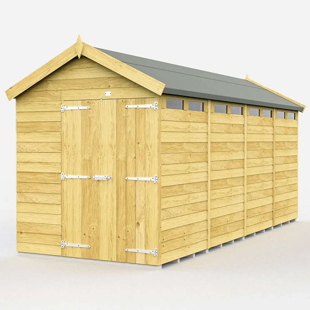 Buttercup Farm 7 x 16 Feet Apex Security Shed - Double Door - L472 x W214 x H217 cm in Brown
