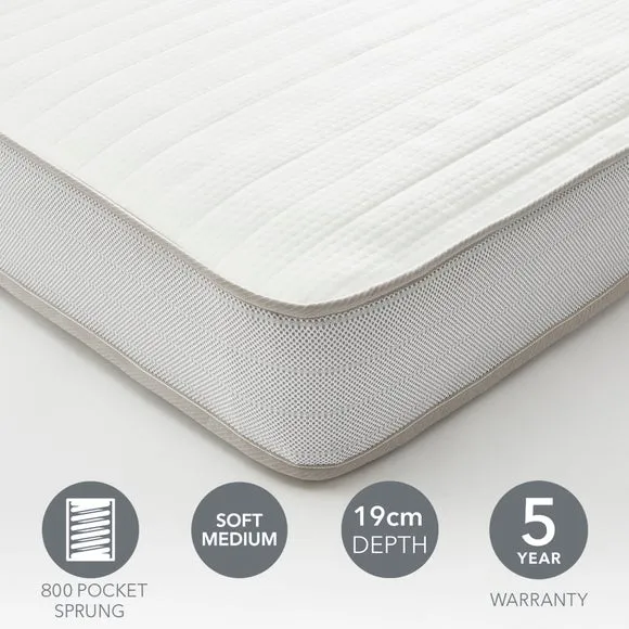 Dunelm Rolled Memory Foam 800 Pocket Sprung Hybrid Mattress, 19cm 1