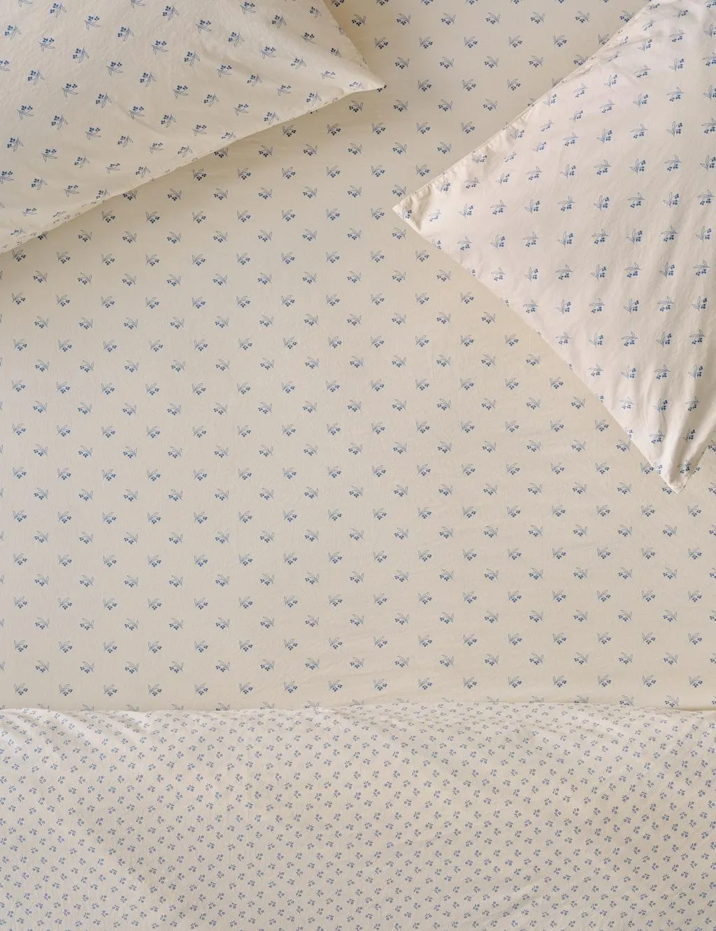 Piglet In Bed Washed Cotton Martha Floral Fitted Sheet Light Blue Mix