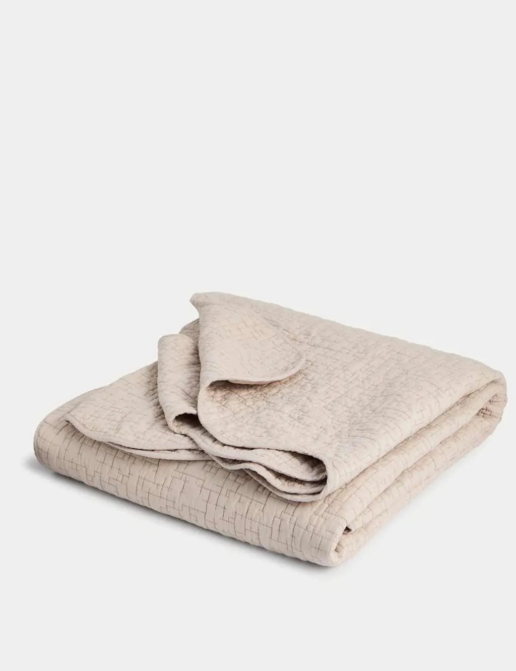 M&S Pure Cotton Quilted Scallop Bedspread Neutral