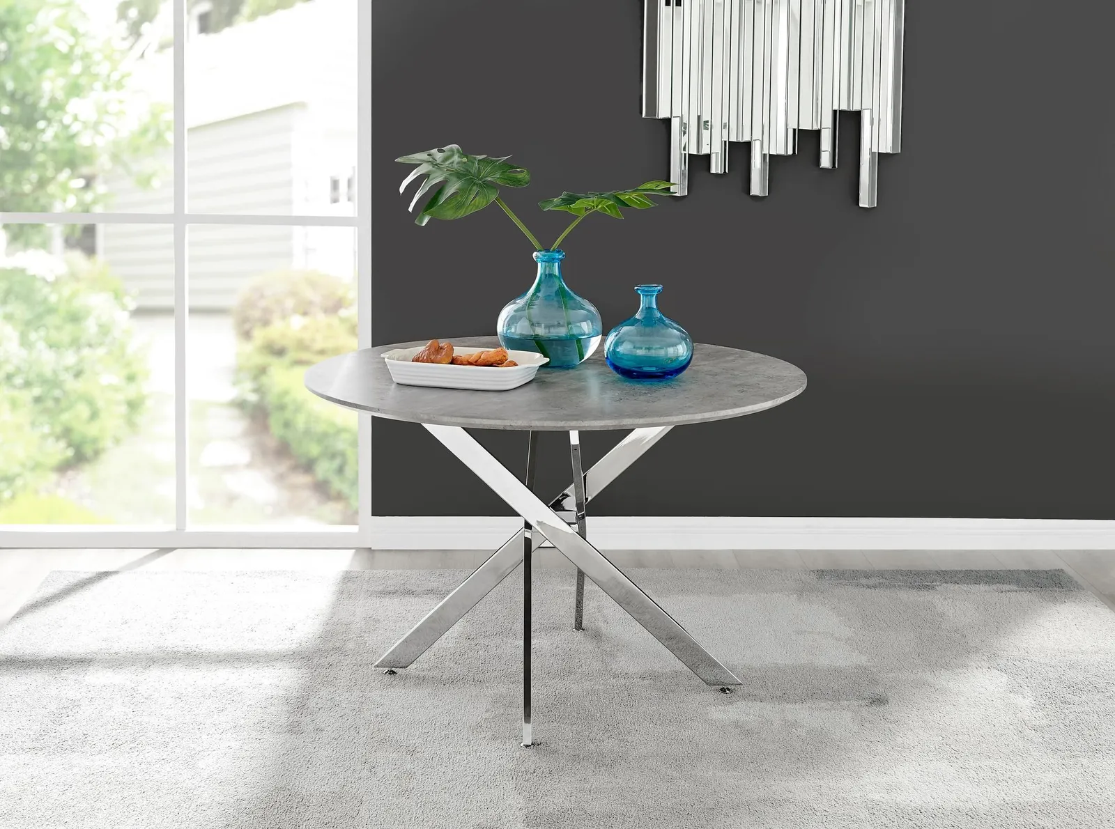 FurnitureboxUK Novara 120cm Round 6-Seater Dining Table With Silver Chrome Legs in Grey 2