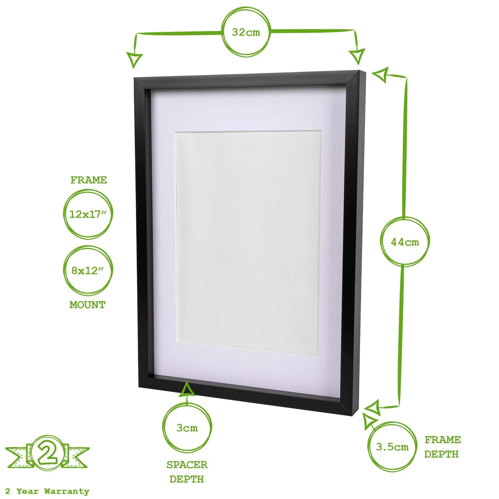Nicola Spring 3D Box Photo Frame with A4 Mount - A3 (12" x 17") - White Mount in Black 4