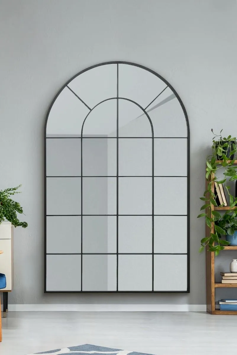 MirrorOutlet Black Framed Arched Window Leaner/Wall Mirror 75" X 47" (190x120CM) 2