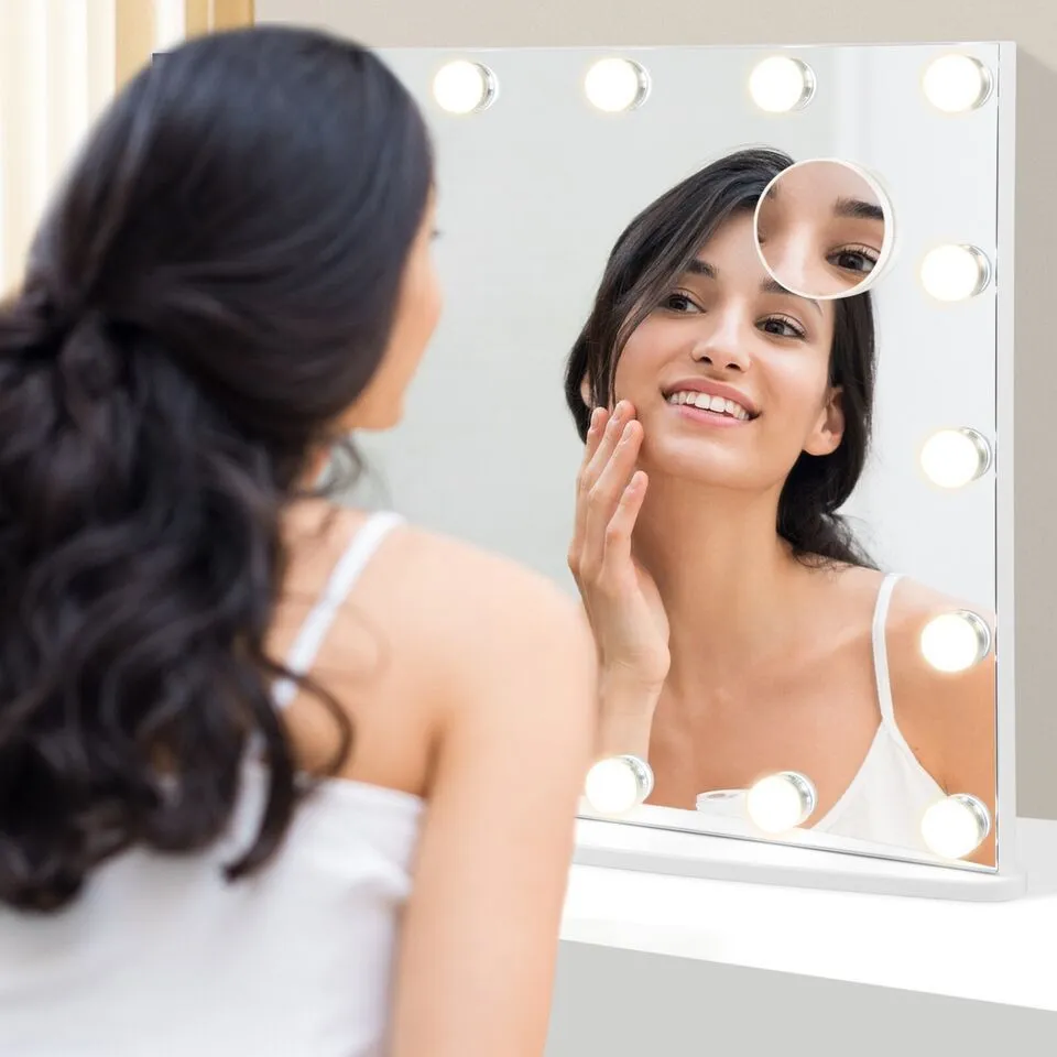 Costway 2 in 1 Tabletop&Wall Mounted Makeup Mirror Vanity Mirror w/18 LED Lights in White 3