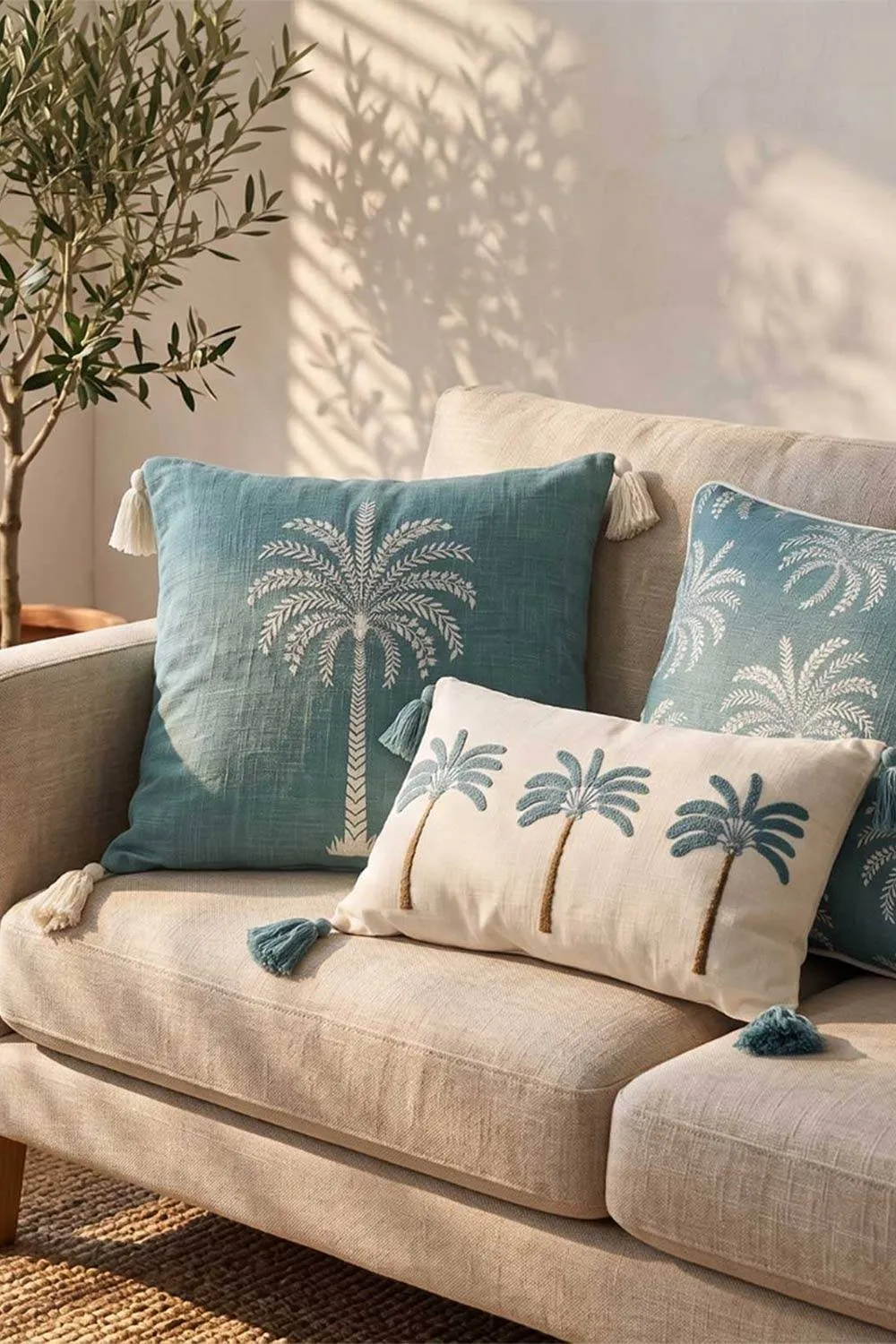 Homescapes Blue Palm Tree Cushion, 45 x 45cm 6